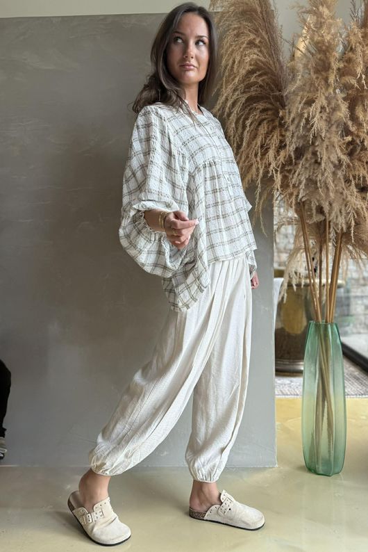 Greta Check Country Smock Warm White